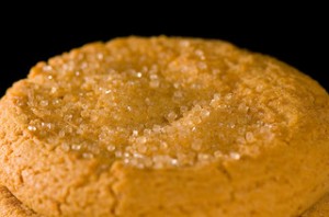 A close-up of a sugar cookie with sugar on top